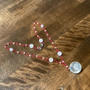 Clear Bubble like Beads with Red Wire Necklace. Handmade.